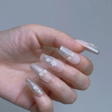 White Sakura Press On Nails